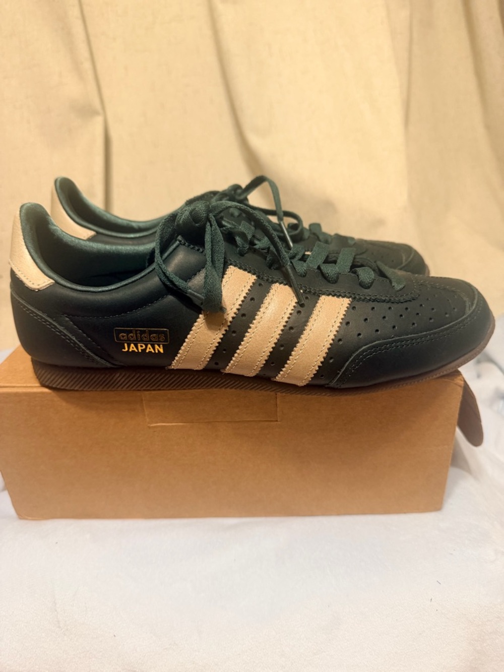 adidas Japan Leather Sneaker - Green with Cream Stripes